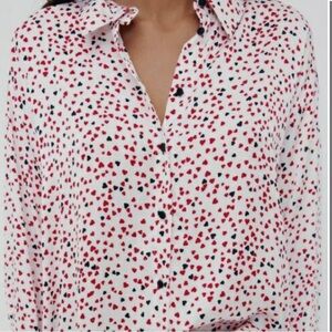 Zara heart print collared button up shirt